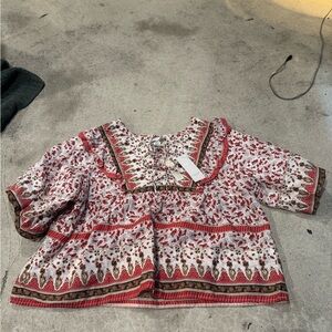 Calypso St. Barth Puff Sleeve Quilted Boho Top NWT